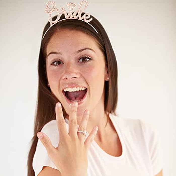 Semato Bride Headband with Rhinestone Bachelorette Party Favors Bridal Shower Decorations Headband(Rose gold) - Image 3